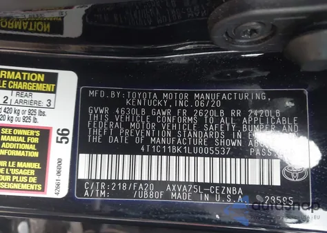 2020 Toyota Camry Le Awd из США, поврежденный, VIN 4T1C11BK1LU005537